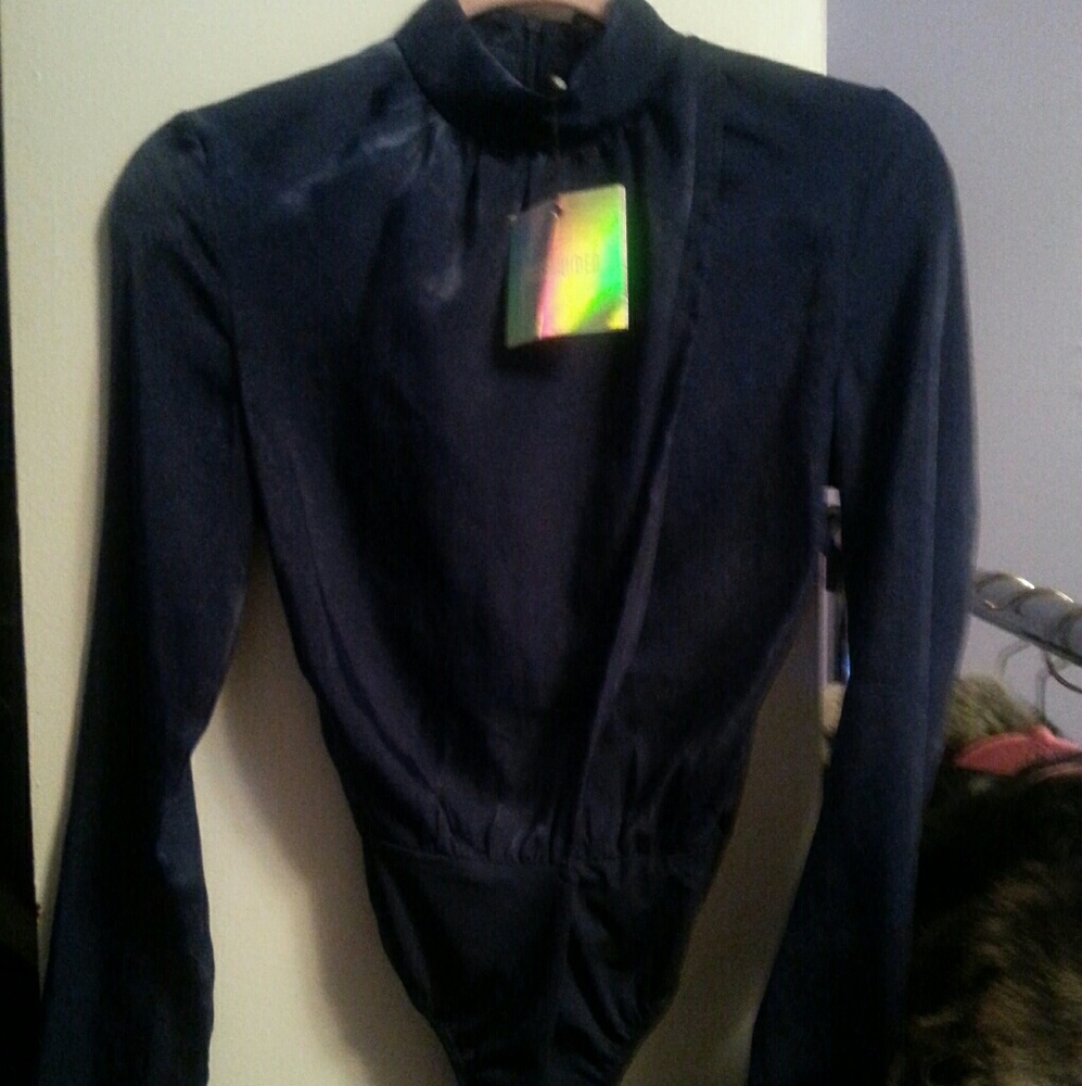 Navy blue long  sleeve mock bodysuit